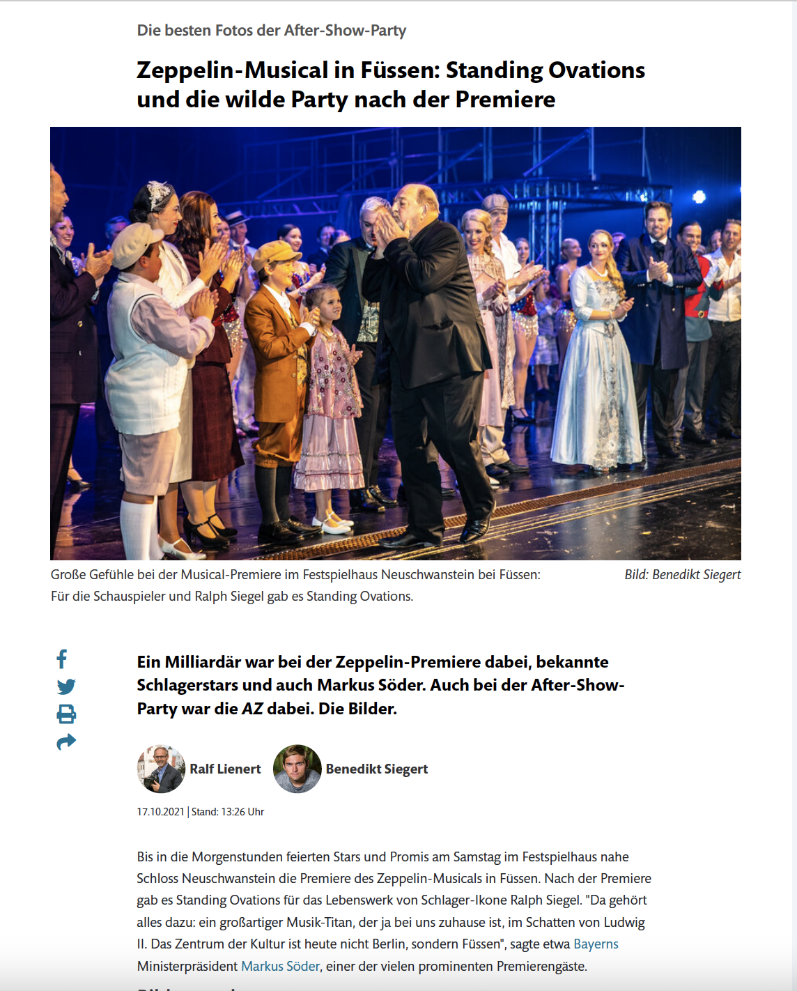 Zeppelin musical in Füssen: Standing ovations and the wild party after the premiere
