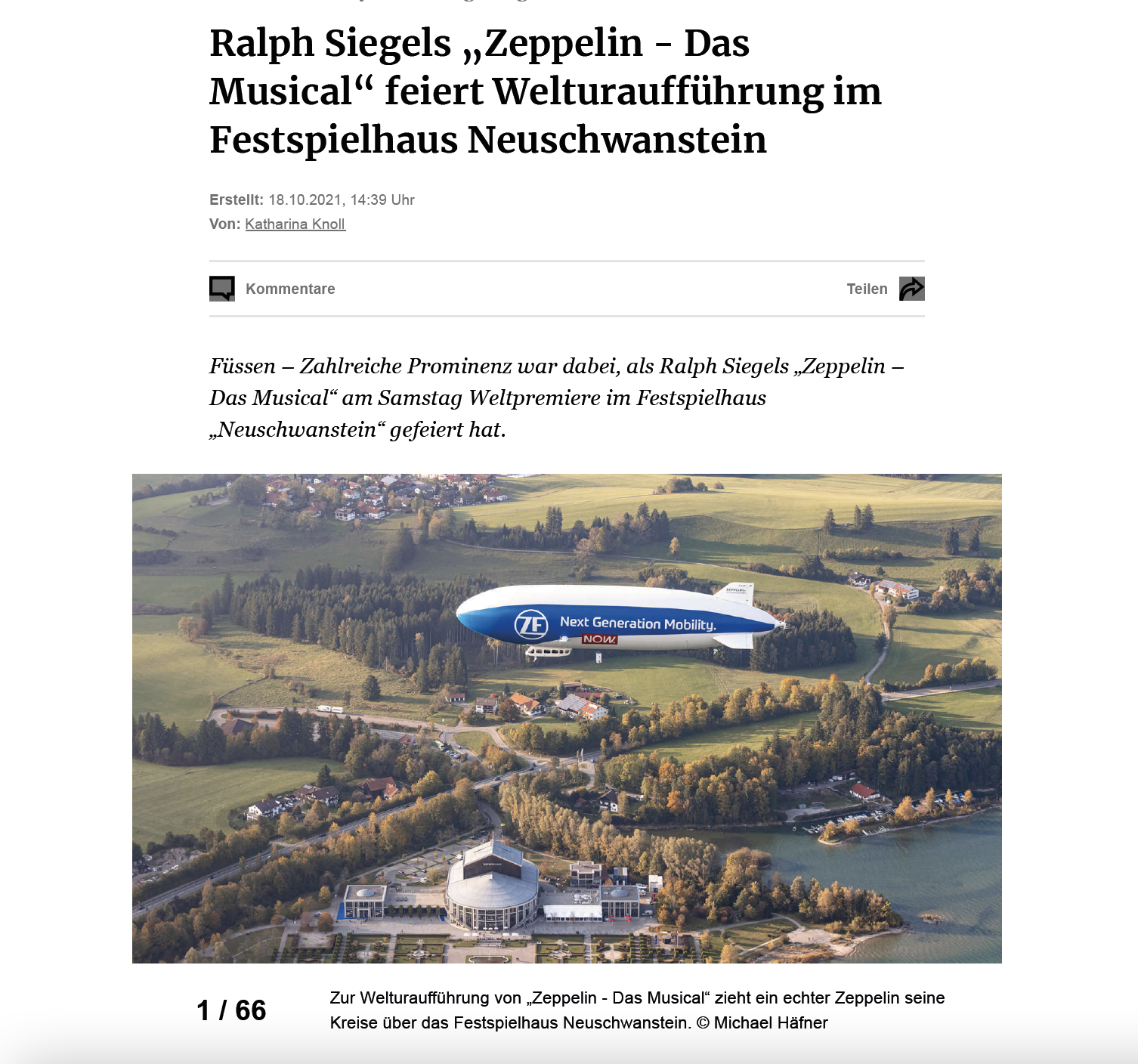 Ralph Siegel’s “Zeppelin – The Musical” celebrates world premiere at the Festspielhaus Neuschwanstein